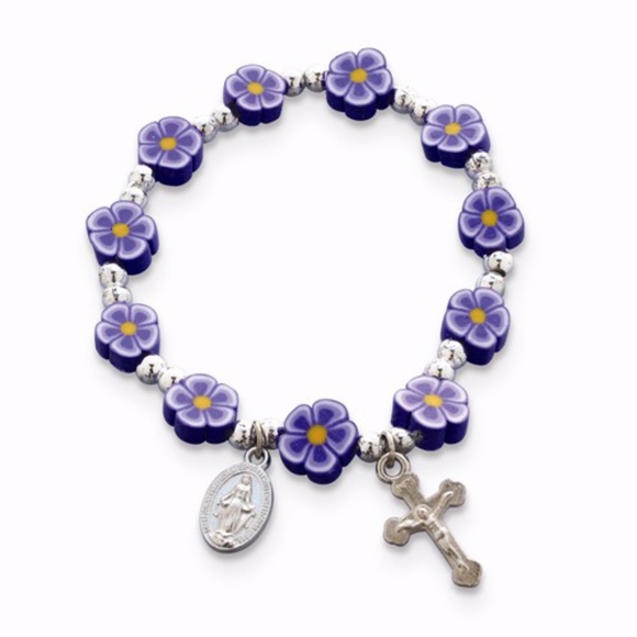 Jewelry - Purple Fimo Bead Cross Stretch Bracelet
